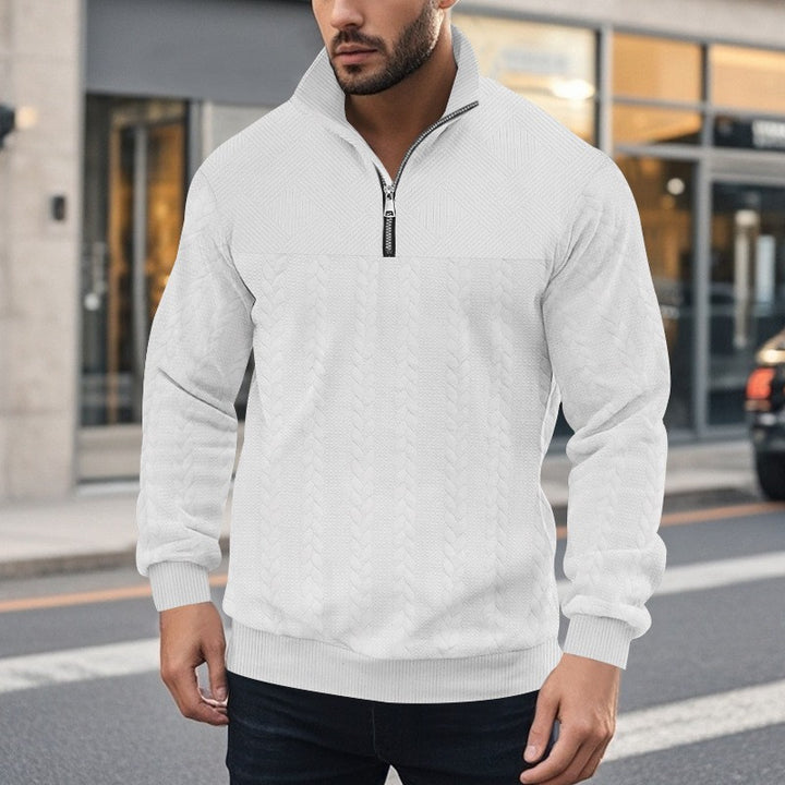 Herren stylischer Fleece-Pullover mit hohem Kragen und grobem Strickmuster Aliams