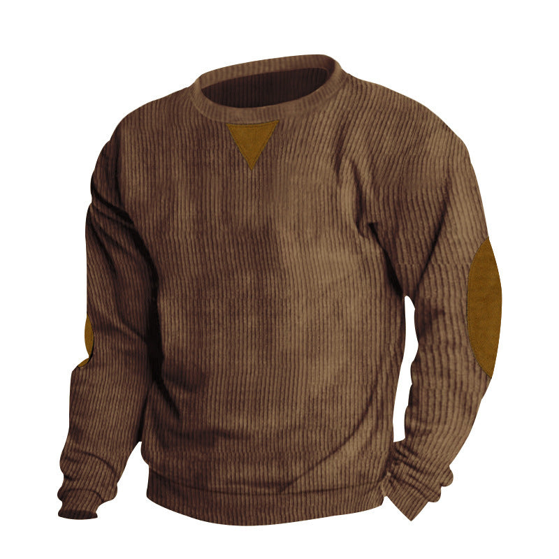 Herren Grobstruktur Pullover mit Ellbogenpatches und Rundhalsausschnitt Aliams
