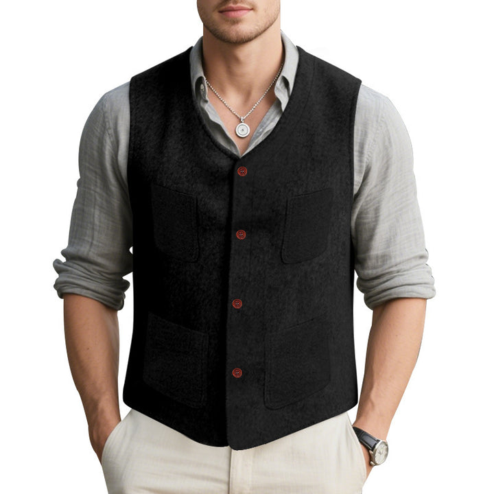 Herren ärmellose Weste aus hochwertigem Wollmix mit praktischen Taschen Aliams