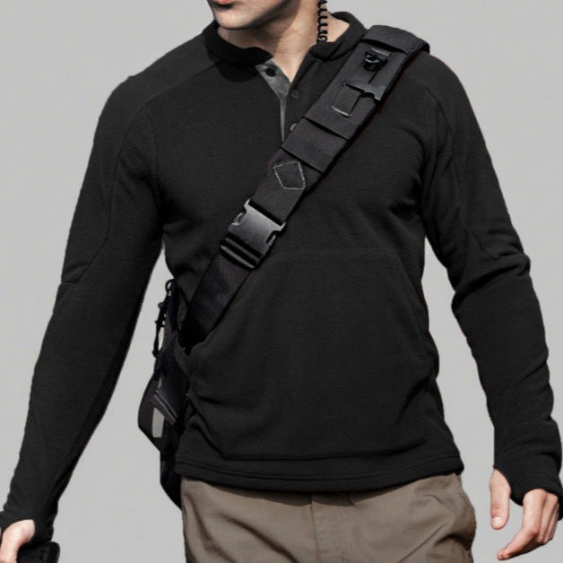 Herren Fleece-Pullover mit modischem Stehkragen und praktischen Knöpfen Aliams