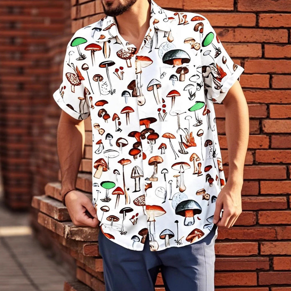 Herren Kurzarmhemd im verspielten Pilzdesign Aliams
