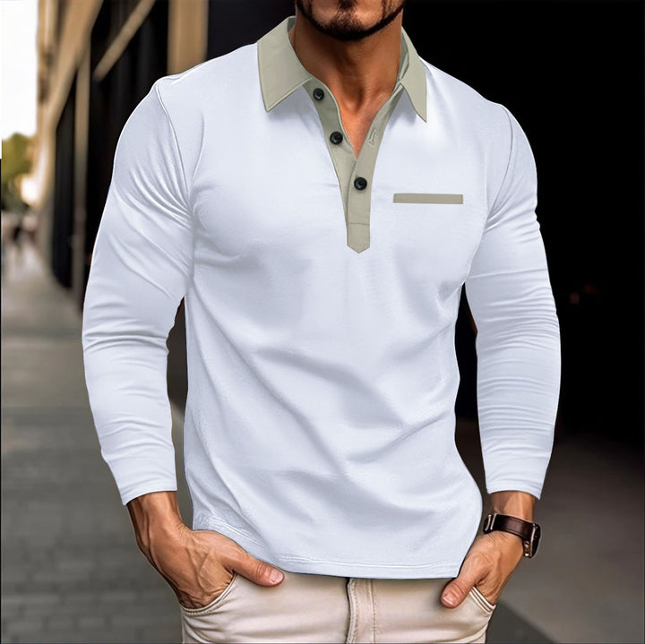 Herren Elegantes Langarmshirt mit modischem Kragen und Knopfleiste Aliams