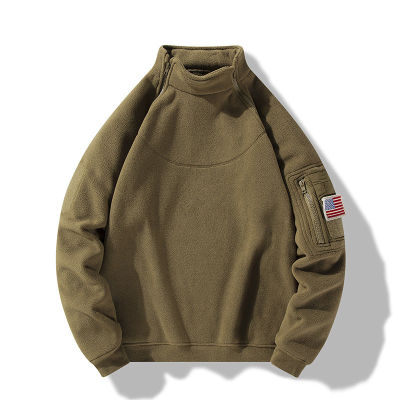 Herren Fleece-Pullover mit Stehkragen und praktischen Reißverschluss-Taschen Aliams