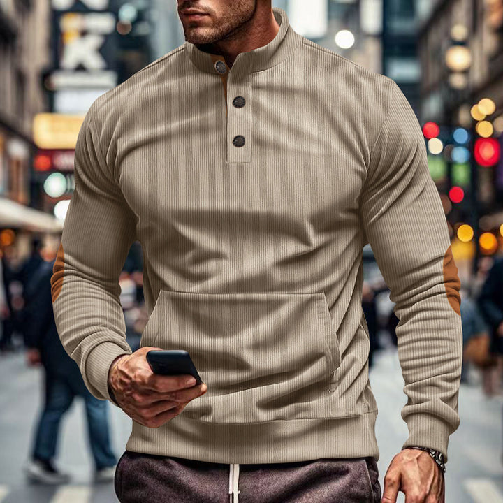 Herren Sweatshirt mit modischem Stehkragen und praktischen Knopfdetails Aliams