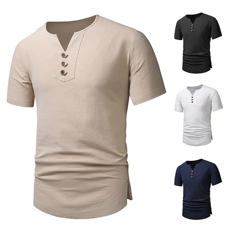 Herren Kurzarm-Henley-T-Shirt mit modernen Knopfdetails Aliams