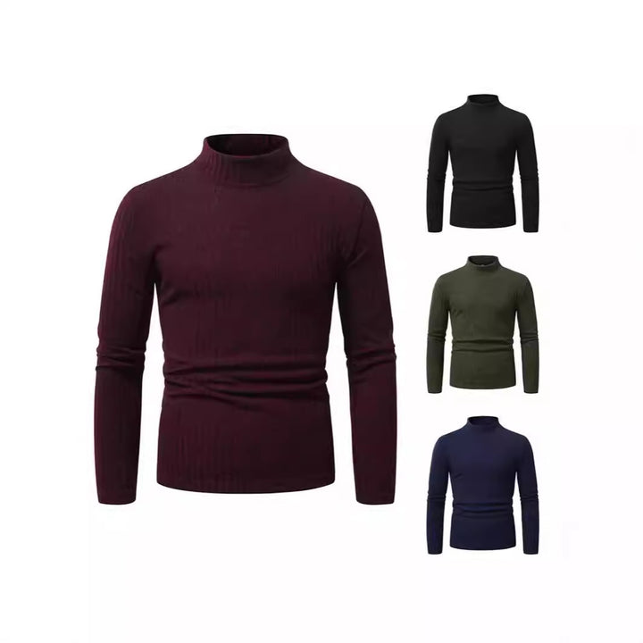 Herren eleganter Rollkragenpullover mit vertikalem Rippstrickdesign Aliams