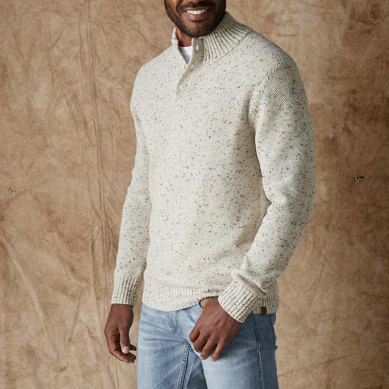 Herren eleganter Strickpullover mit Stehkragen und Knopfleiste Aliams