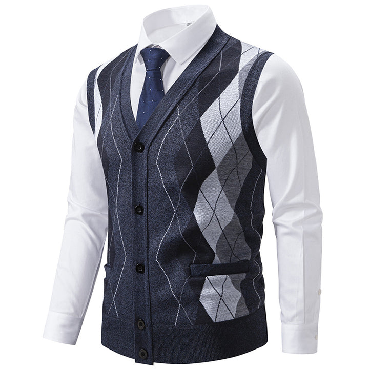 Herren elegante Strickweste mit klassischem Rautenmuster und praktischen Taschen Aliams