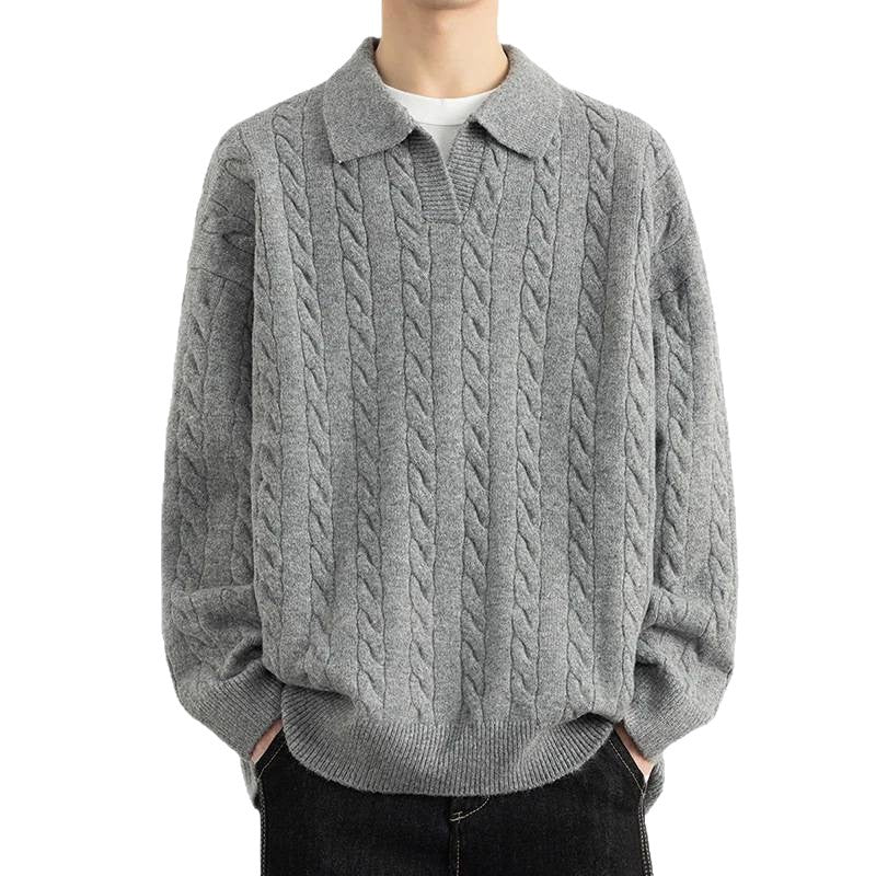 Herren Strickpullover mit Nautical Cable-Muster und klassischem Kragen Aliams
