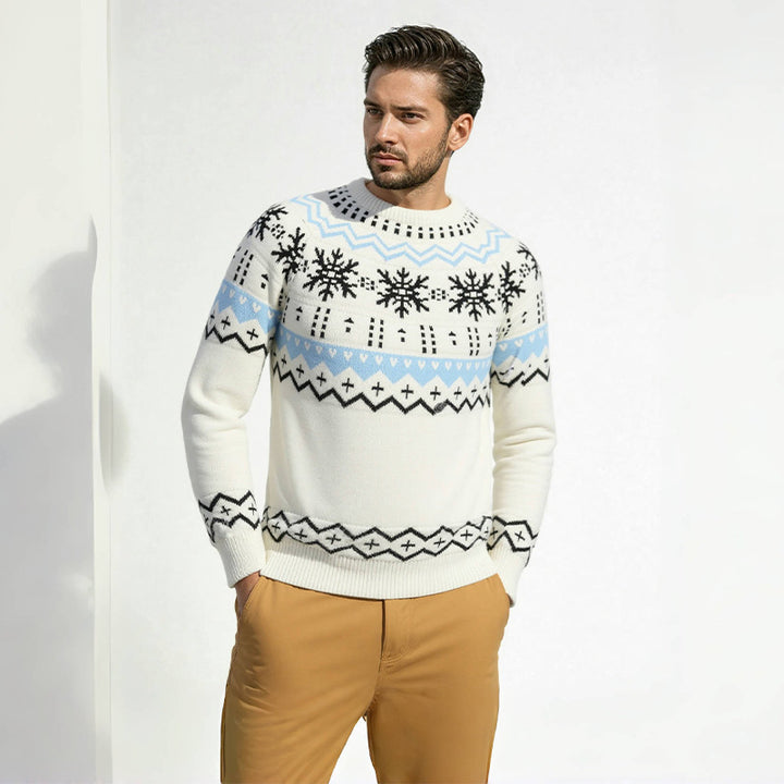 Herren Strickpullover mit winterlichem Muster und Rundhalsausschnitt Aliams