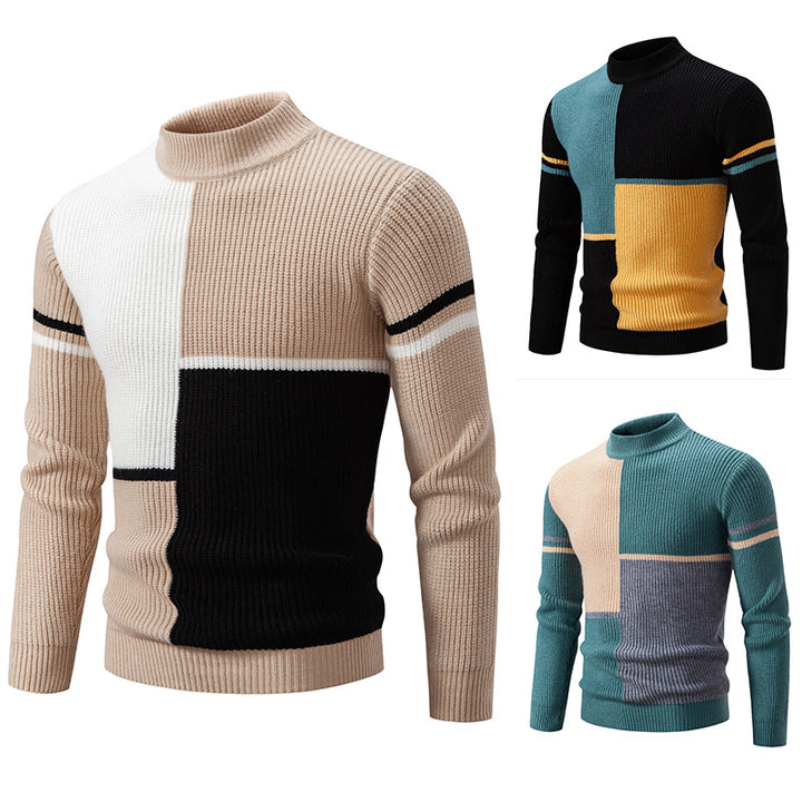 Herren Strickpullover mit modischen Farbblock-Design und hohem Kragen Aliams