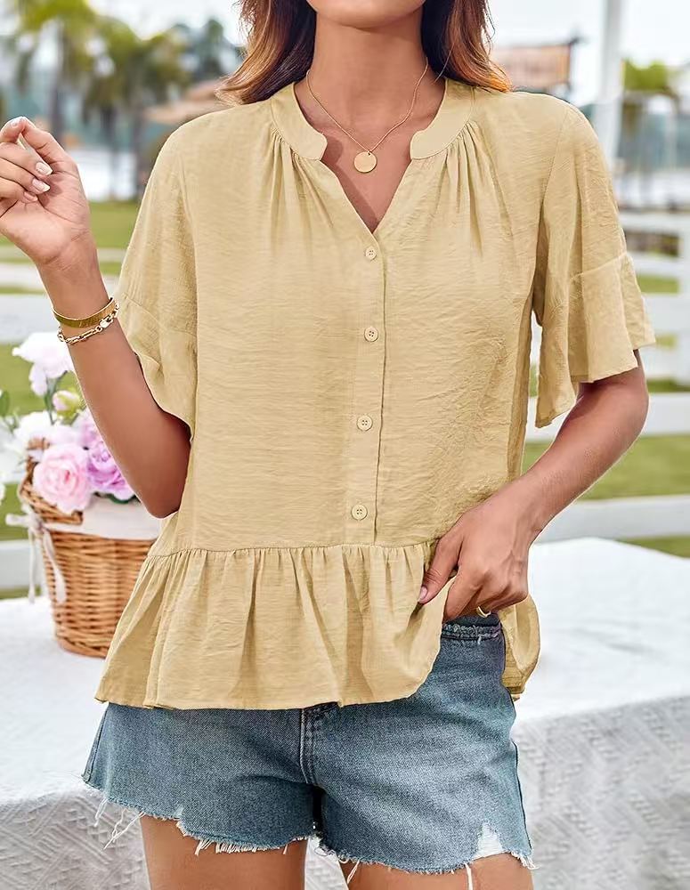 Damen Bluse mit Rüschenschößchen und halblangen Ärmeln Aliams