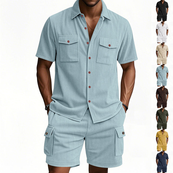 Herren komfortables Freizeitoutfit mit Kurzarmhemd und lockeren Shorts Aliams