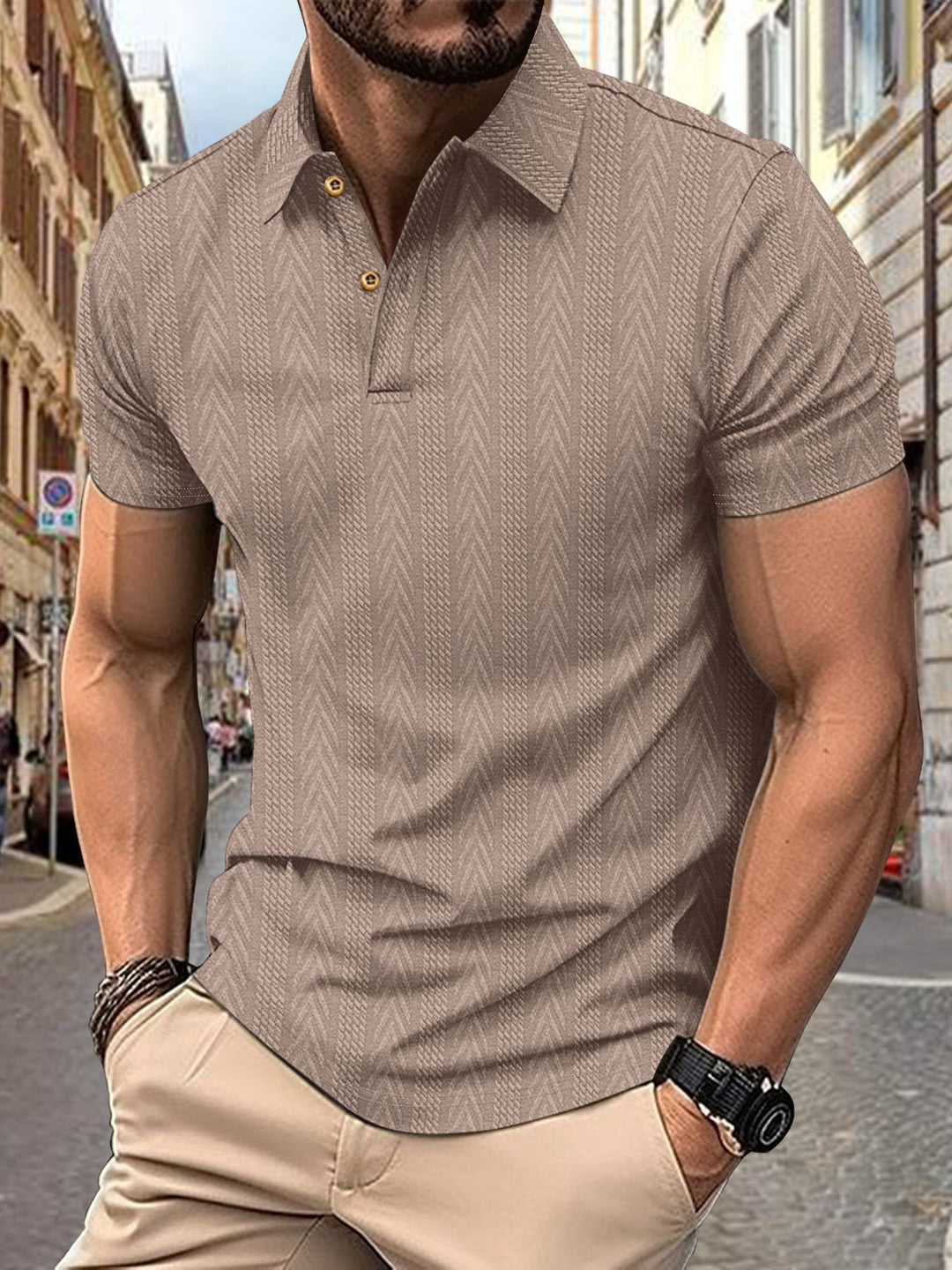 Herren Kurzarm Poloshirt mit strukturiertem Design und eleganter Knopfleiste Aliams