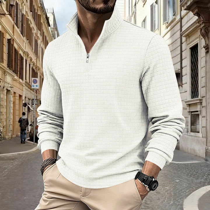 Herren sportlicher Pullover mit Halbreißverschluss und strukturierter Oberfläche Aliams