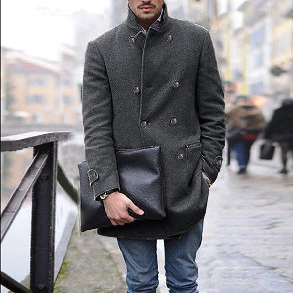 Herren eleganter Woll-Dufflecoat mit doppelter Knopfreihe und praktischen Taschen Aliams