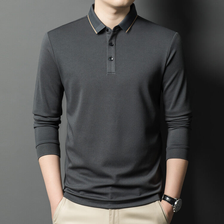 Herren elegantes Langarm-Polohemd mit feiner Piqué-Struktur Aliams