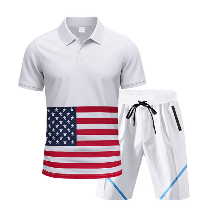 Herren Sportliches Polo-Set mit Flaggenmuster Aliams