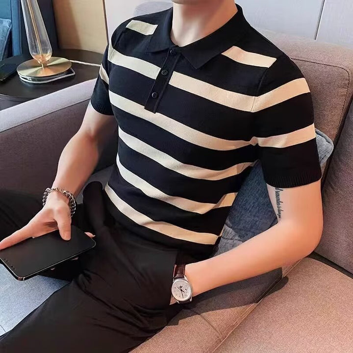 Herren Kurzarm Poloshirt mit strukturiertem Streifenmuster Aliams