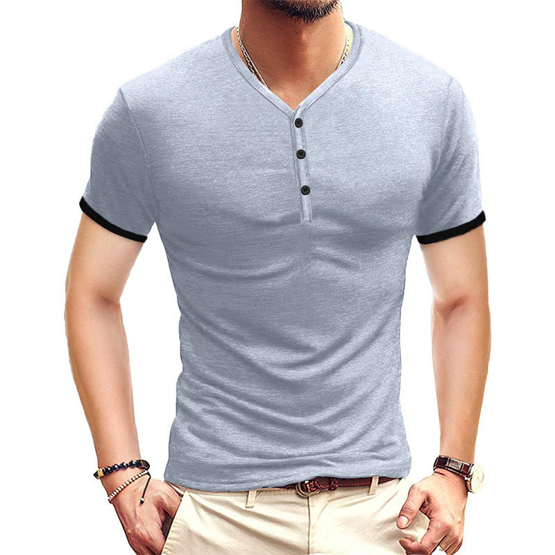 Herren Kurzarm-Henley-Shirt mit kontrastierenden Akzenten Aliams
