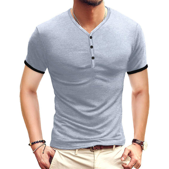 Herren Kurzarm-Henley-Shirt mit kontrastierenden Akzenten Aliams