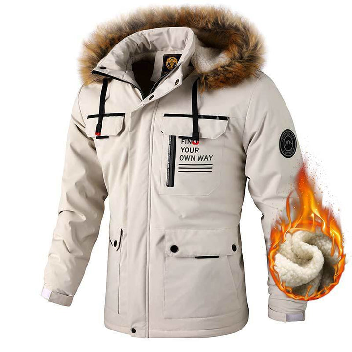 Herren isolierte Winterjacke mit warmem Fellkragen Aliams