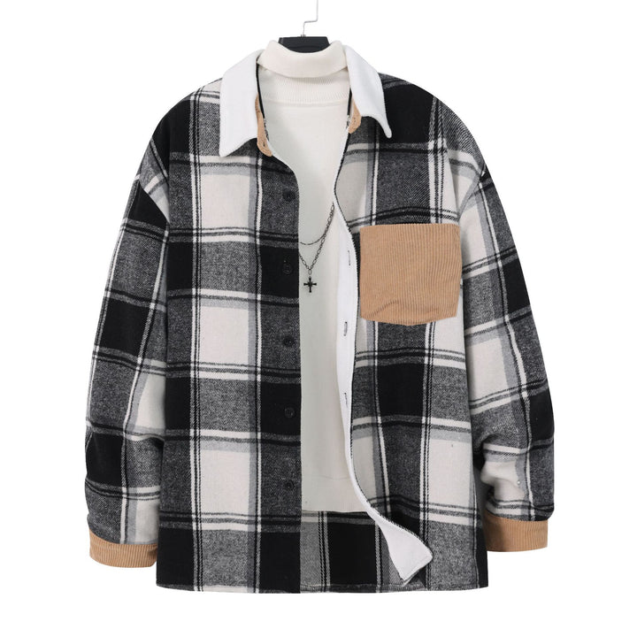 Herren Baumwoll-Flanelljacke mit kariertem Muster und Taschen Aliams