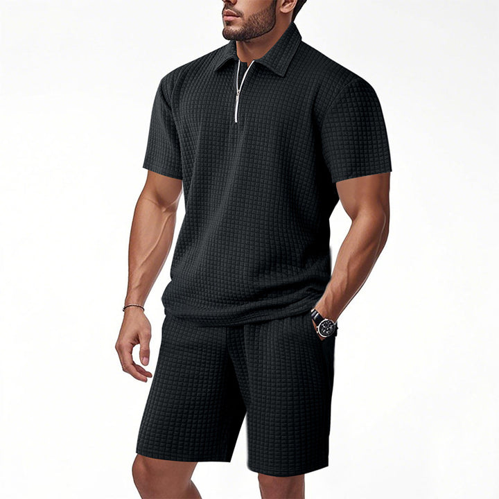 Herren sportliches Kurzarm-T-Shirt und Shorts Set mit modernem Reißverschluss und strukturiertem Design Aliams