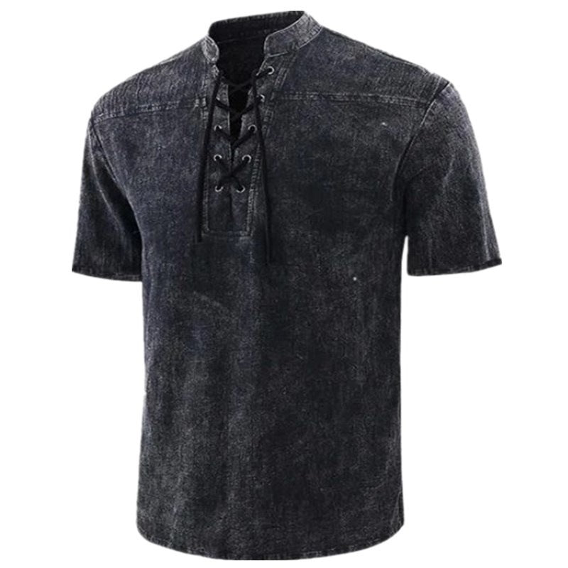 Herren Kurzarmhemd mit auffälligem Schnürdetail Aliams