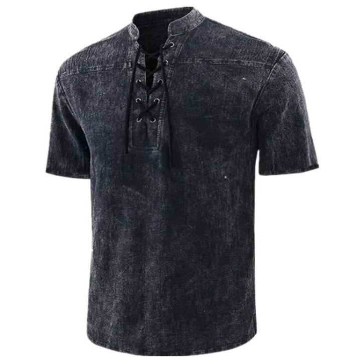 Herren Kurzarmhemd mit auffälligem Schnürdetail Aliams