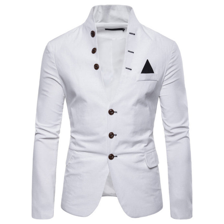 Herren eleganter Blazer mit modernem Stehkragen und ausgefallenen Knopfdetails Aliams
