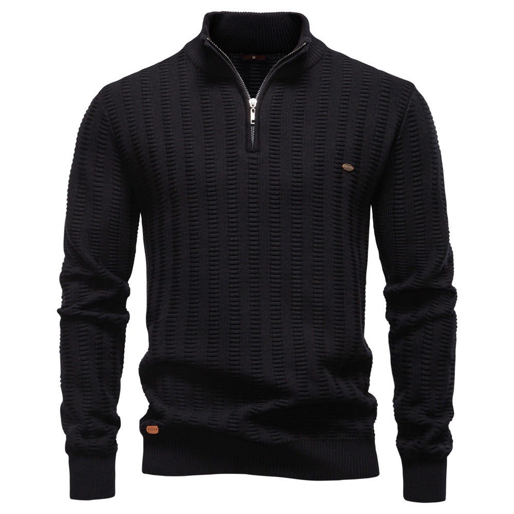 Herren Pullover mit strukturiertem Design und halbem Reißverschluss Aliams