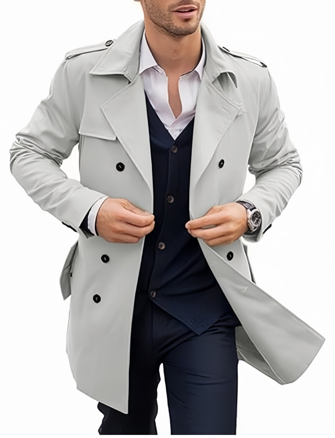 Herren Eleganter Trenchcoat mit klassischem Schnitt und praktischen Taschen Aliams