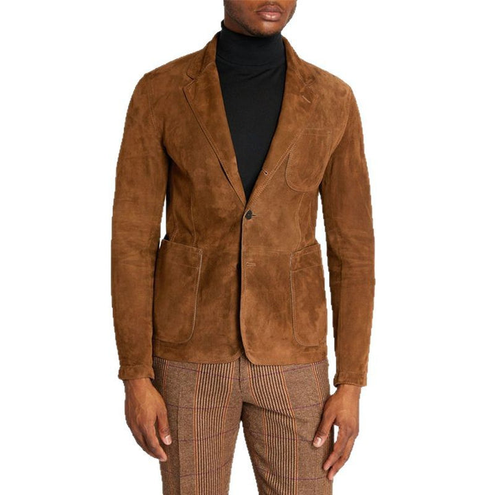 Herren Eleganter Wildlederblazer mit modernen Taschen und lässigem Schnitt Aliams