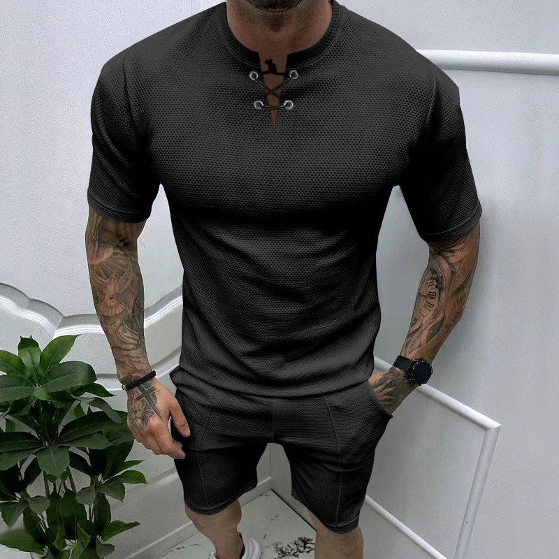 Herren sportliches Kurzarm-Henley-Set mit modernem Strukturdesign Aliams