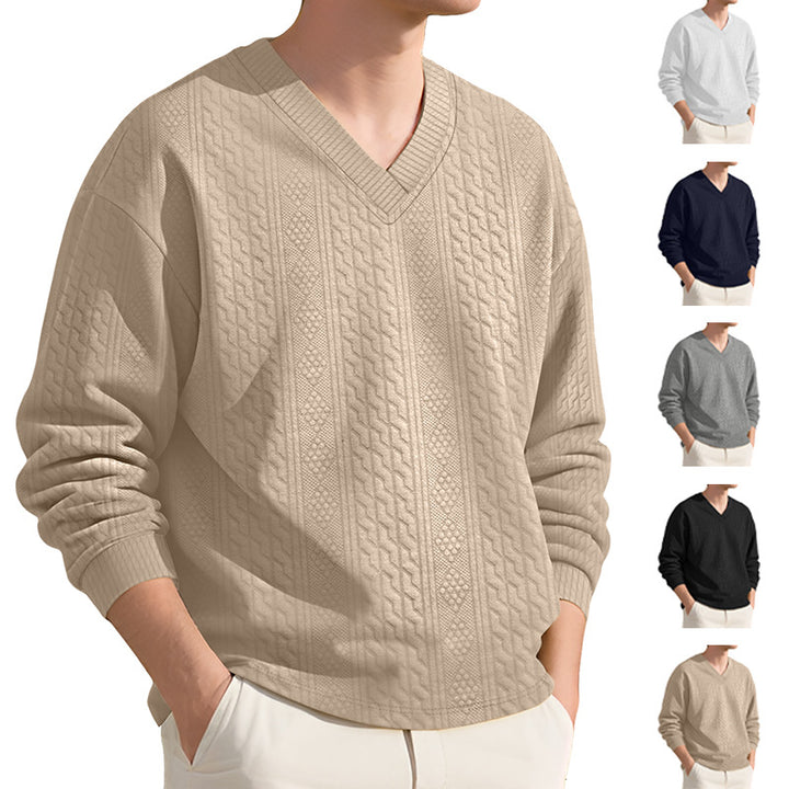 Herren Strickpullover mit V-Ausschnitt und strukturierter Oberfläche Aliams