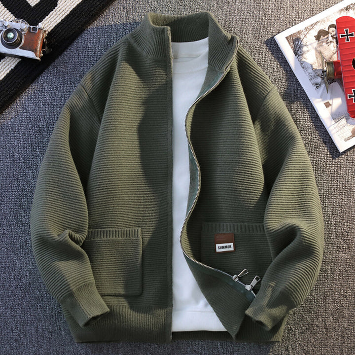 Herren Gemusterte Strickjacke mit hohem Kragen und Taschen Aliams