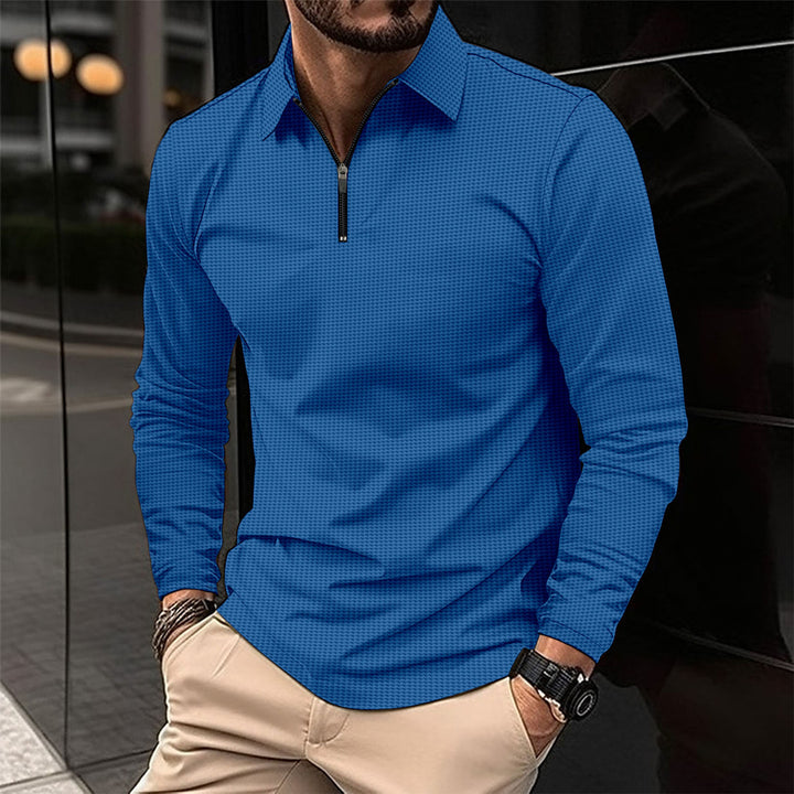 Herren elegantes Langarmshirt mit innovativem Reißverschluss und strukturiertem Obermaterial Aliams
