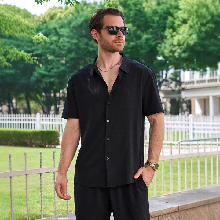 Herren elegantes Kurzarmhemd mit strukturiertem Design und zeitgemäßem Schnitt Aliams