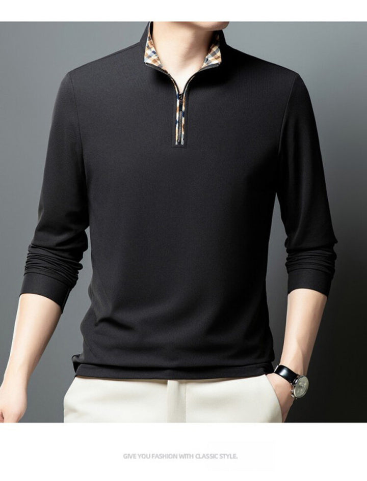 Herren Sportliches Langarmshirt mit Stehkragen und modischem Reißverschluss Aliams