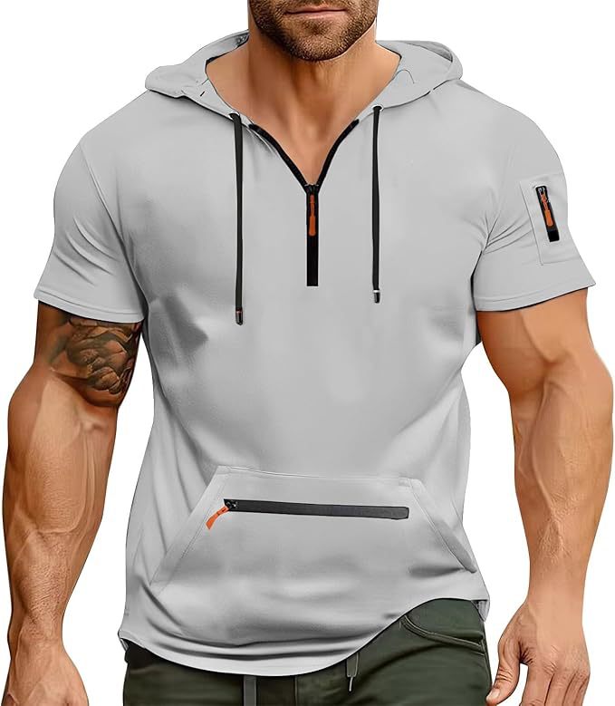 Herren Kurzarm Hoodie mit Reißverschluss Aliams