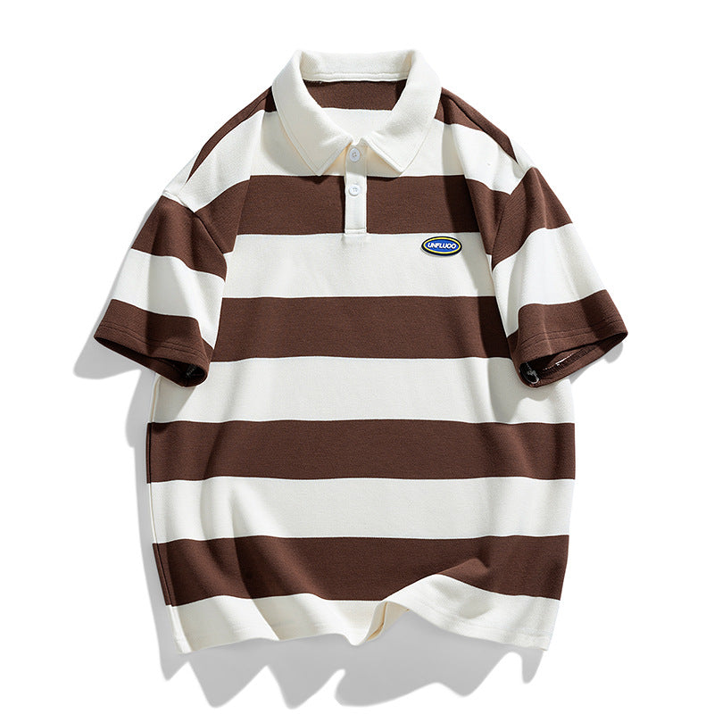 Herren gestreiftes Kurzarm-Polohemd aus atmungsaktivem Baumwollmaterial Aliams