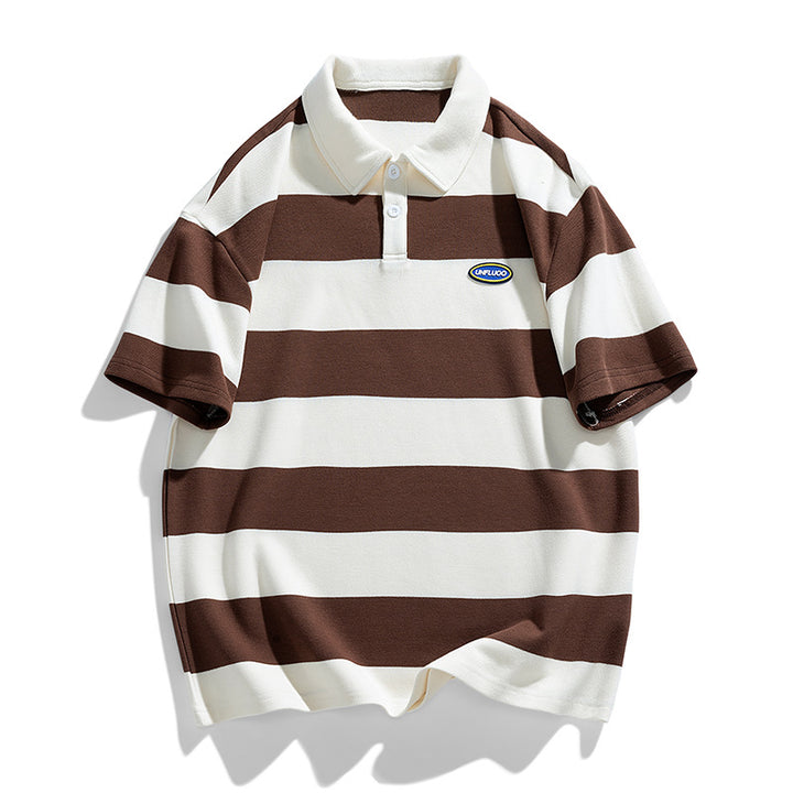 Herren gestreiftes Kurzarm-Polohemd aus atmungsaktivem Baumwollmaterial Aliams
