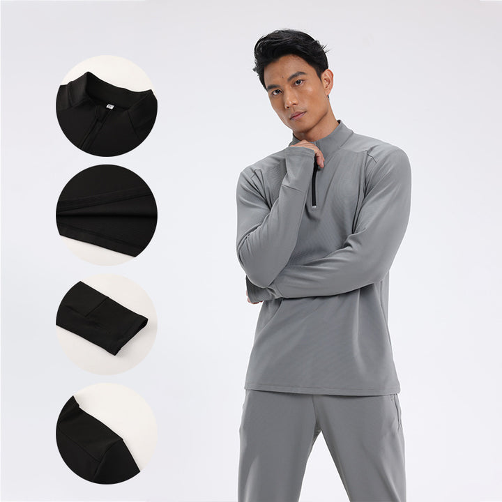 Herren atmungsaktives Langarm Funktionsshirt mit Stehkragen Aliams