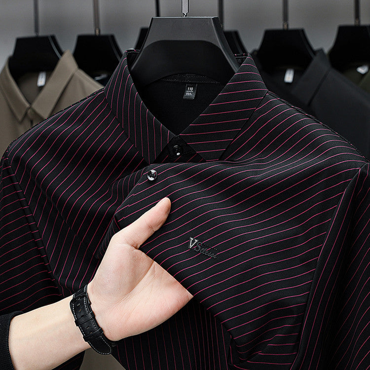 Herren elegantes, atmungsaktives Langarmhemd mit feinem Streifenmuster Aliams