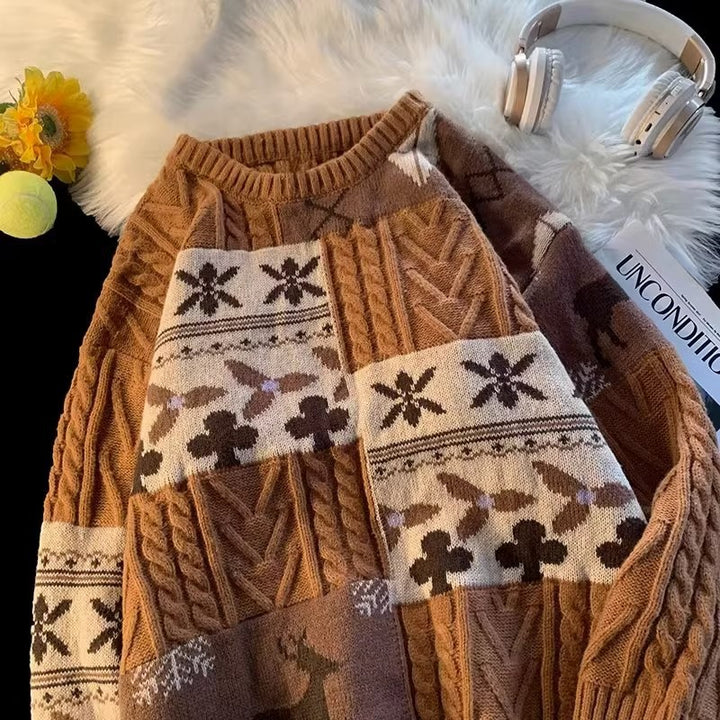 Damen gemusterter Grobstrickpullover Aliams