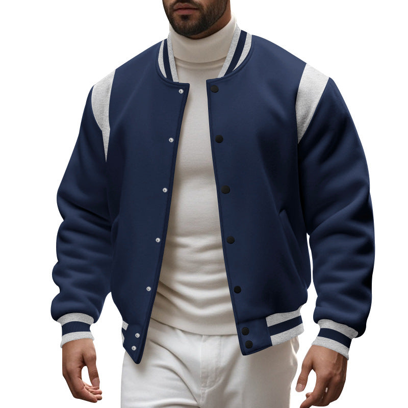 Herren lässige Collegejacke mit kontrastierenden Ärmeln und praktischen Druckknöpfen Aliams