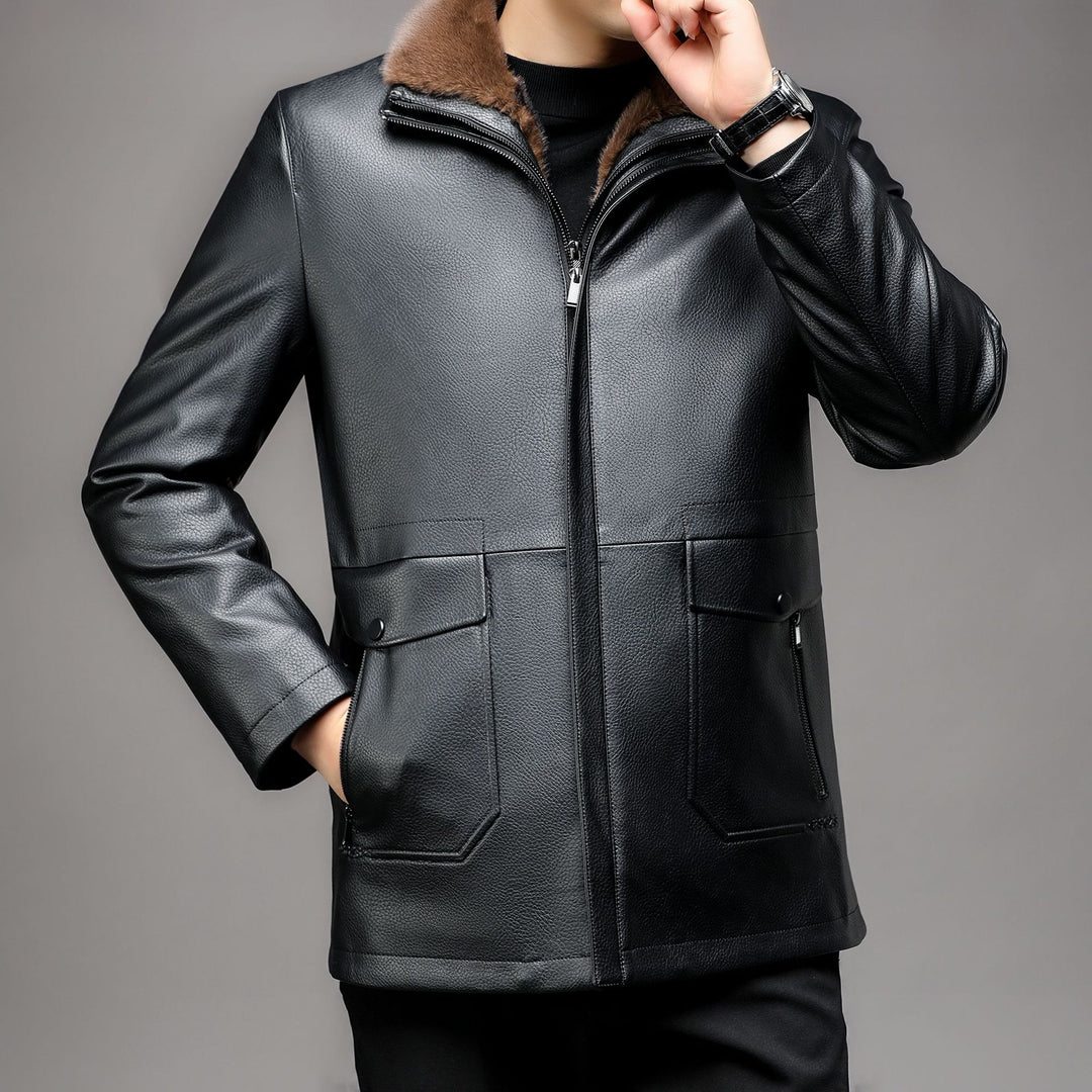 Herren hochwertige Lederjacke mit gefüttertem Kragen Aliams