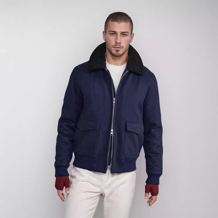 Herren warme und modische Bomberjacke mit Teddykragen Aliams
