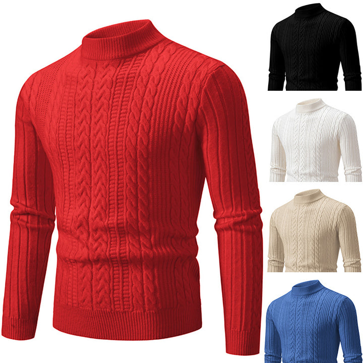 Herren Grobstrickpullover mit steigendem Kragen und Zopfmuster Aliams